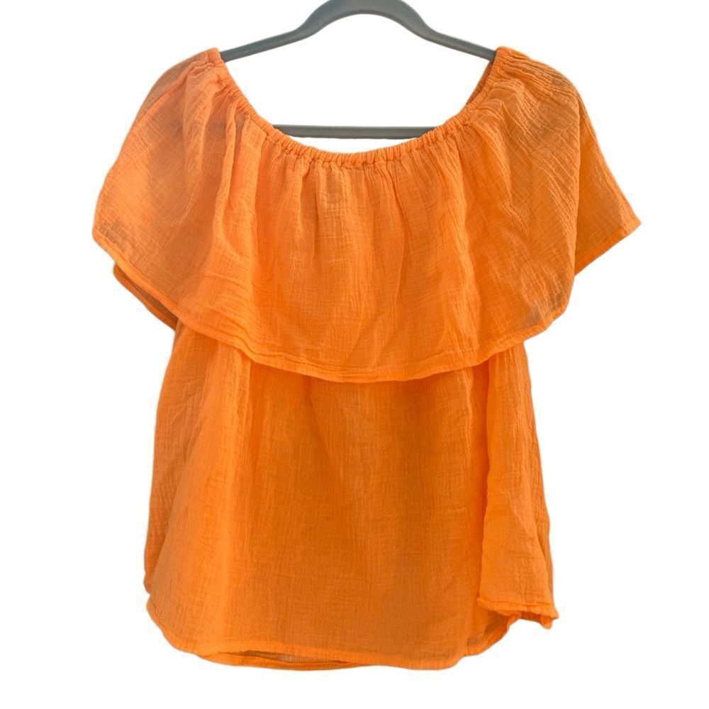 Bobi Los Angeles x REVOLVE Women's Gauze Off Shoulder Top in Mango Size Large - Picture 4 of 6